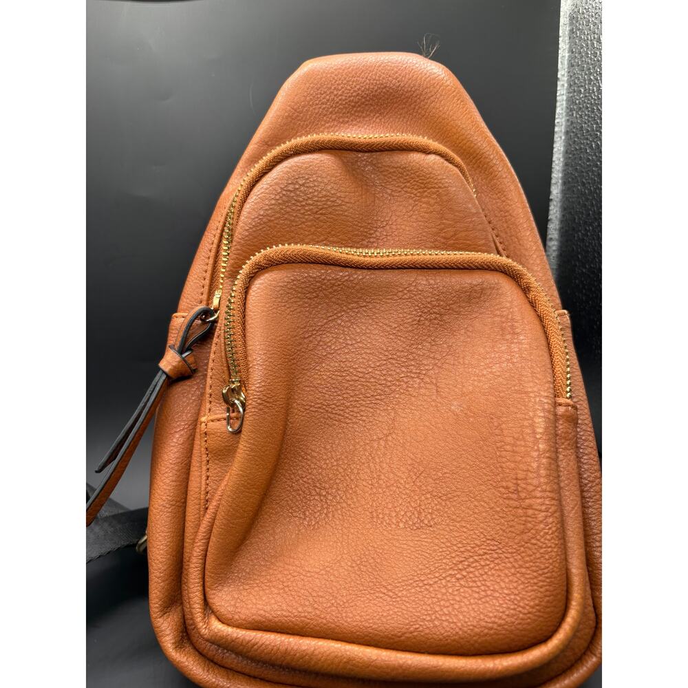 Mini Brown Faux Leather Backpack Purse Crossbody Bag Gold Zip Women's Fashion